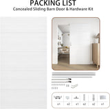 42"x84" Concealed Sliding Barn Door with Horizontal Groove and Soft Close Hardware Kit, White Flush 