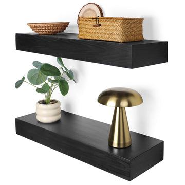 Floating Shelves 3 inch Thick for Wall Set of 2, Solid Pine Wood Wall Mount Shelf Living Room Bedroom Bathroom, 8" D x