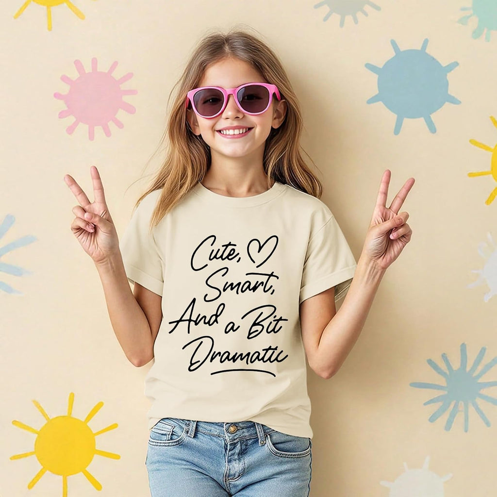 Girls Graphic Tees Cute Preppy Funny T Shirt A Little Bit Dramatic Shirt Kids Letter Print Summer Short Sleeve Tops