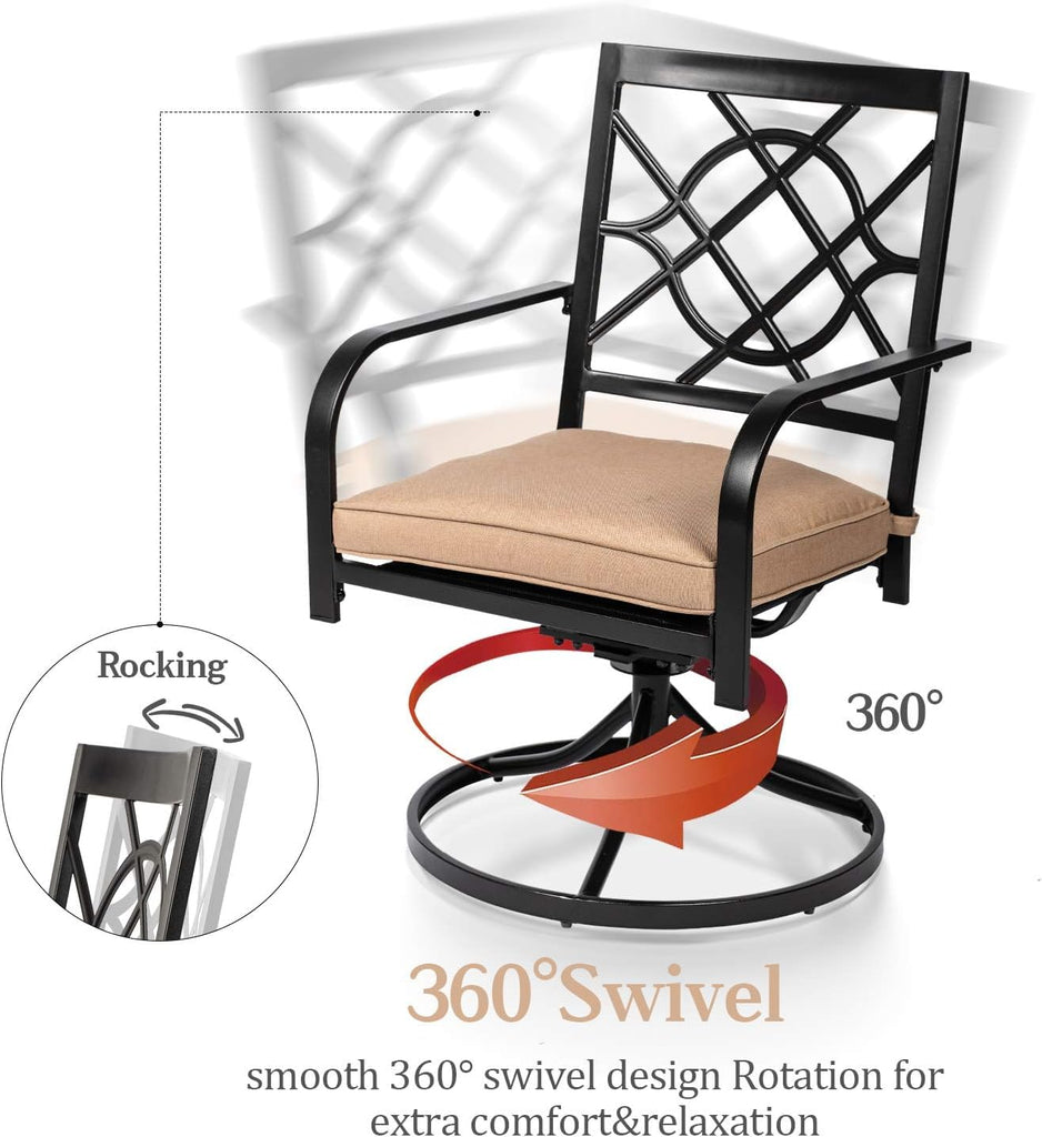Outdoor Dining Swivel Chairs Set of 2, Metal Frame Patio Chair Rocker with Brown Cushion for Garden, Bistro