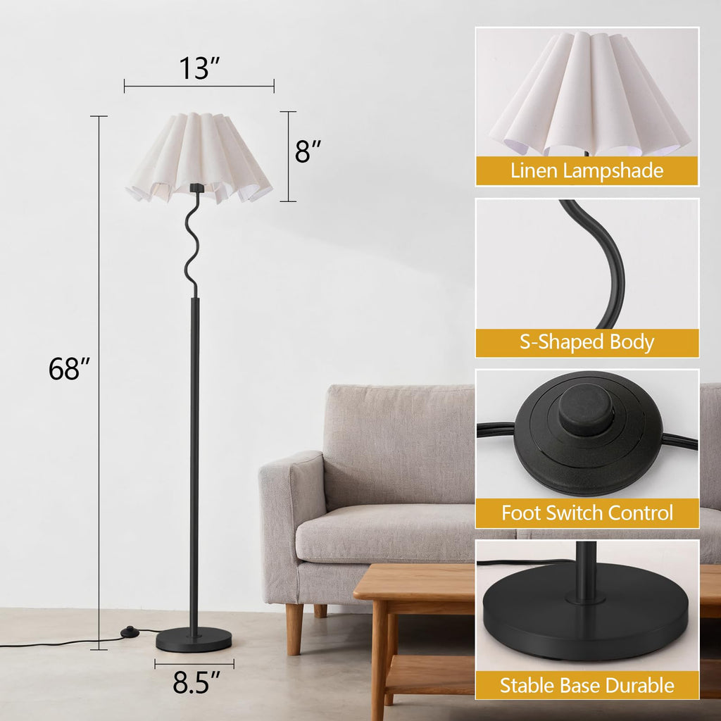 Modern Floor Lamp with 3 Color Temperatures, Foot Switch Standing Lamps, Tall LED Standing Lamps, Beige Linen Shade