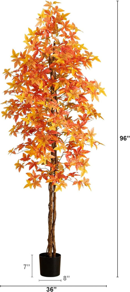 8ft Autumn Deluxe Maple Artificial Fall Tree - Harvest Season Decor - Indoor Faux Plant Display