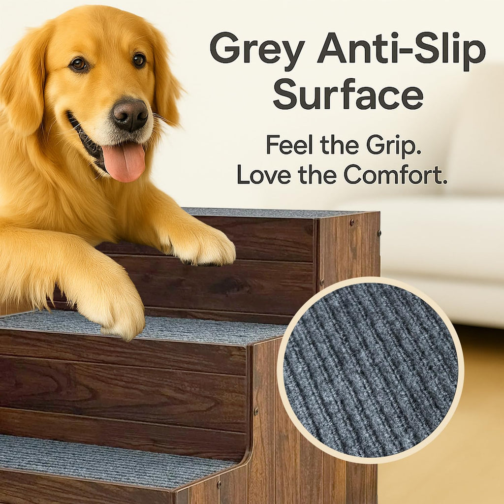 Extra Sturdy Dog Stairs for Large Dogs, Wooden Bed Step Non-Slip Wide 3-Step