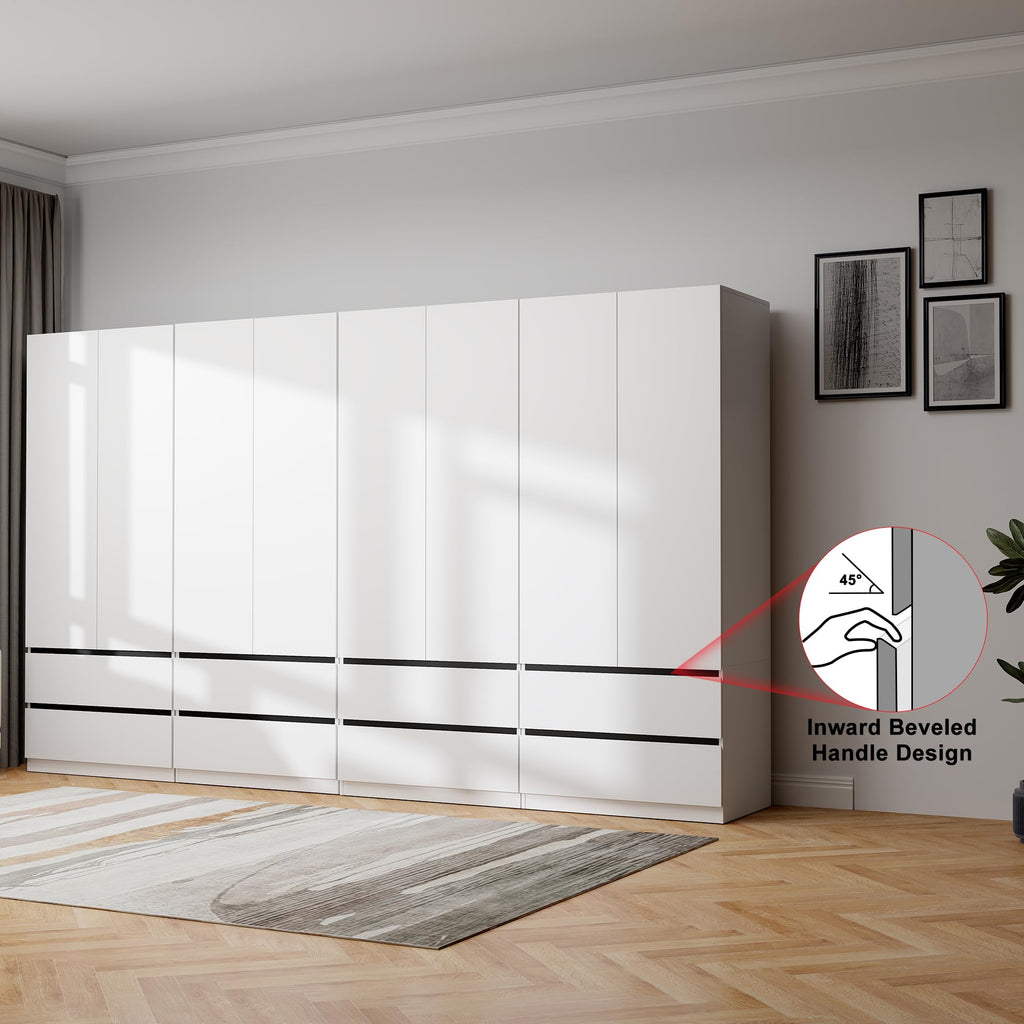 White Armoire Wardrobe Closet with 8 Drawers: 75" H x 126" W