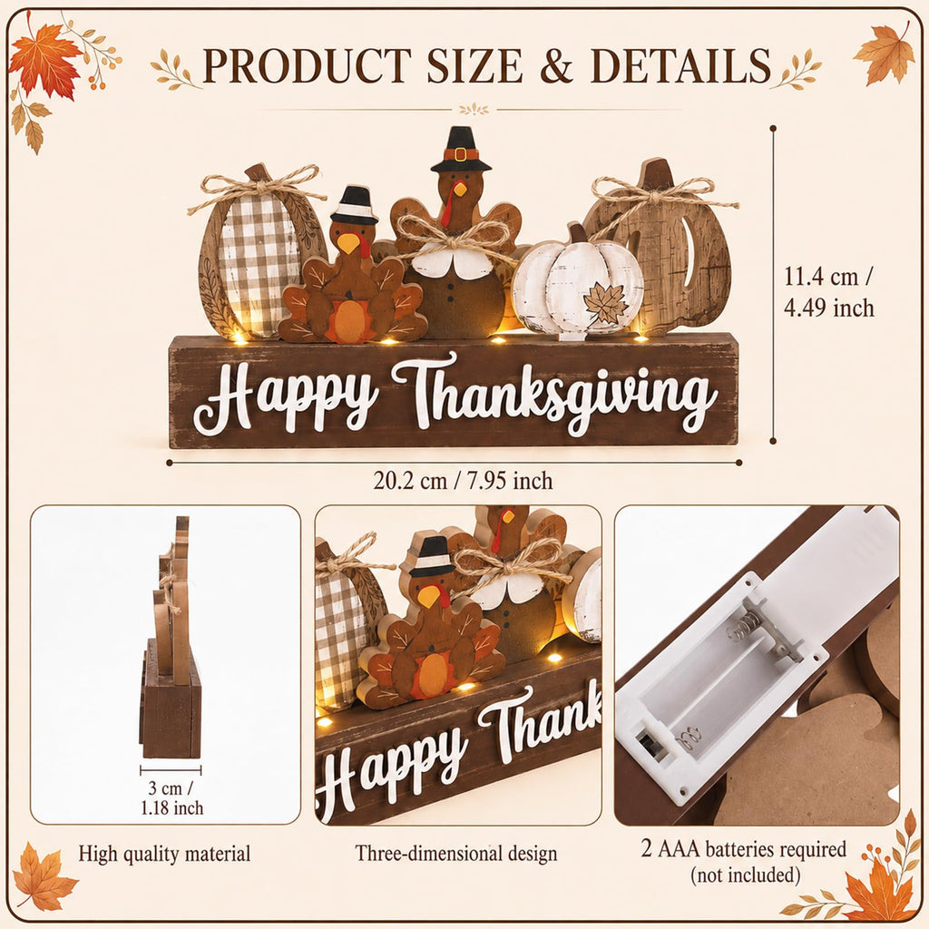 Thanksgiving Turkey Decor, Light up Farmhouse Fall Table Sign