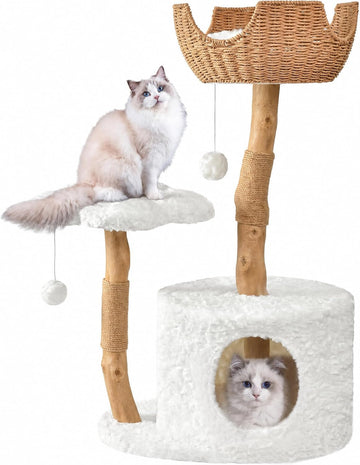 Modern Cat Tree, 39.9" Aesthetic Wood Cat Tree Tower for Large Cats, Luxury Cat Condo with Scratching Posts