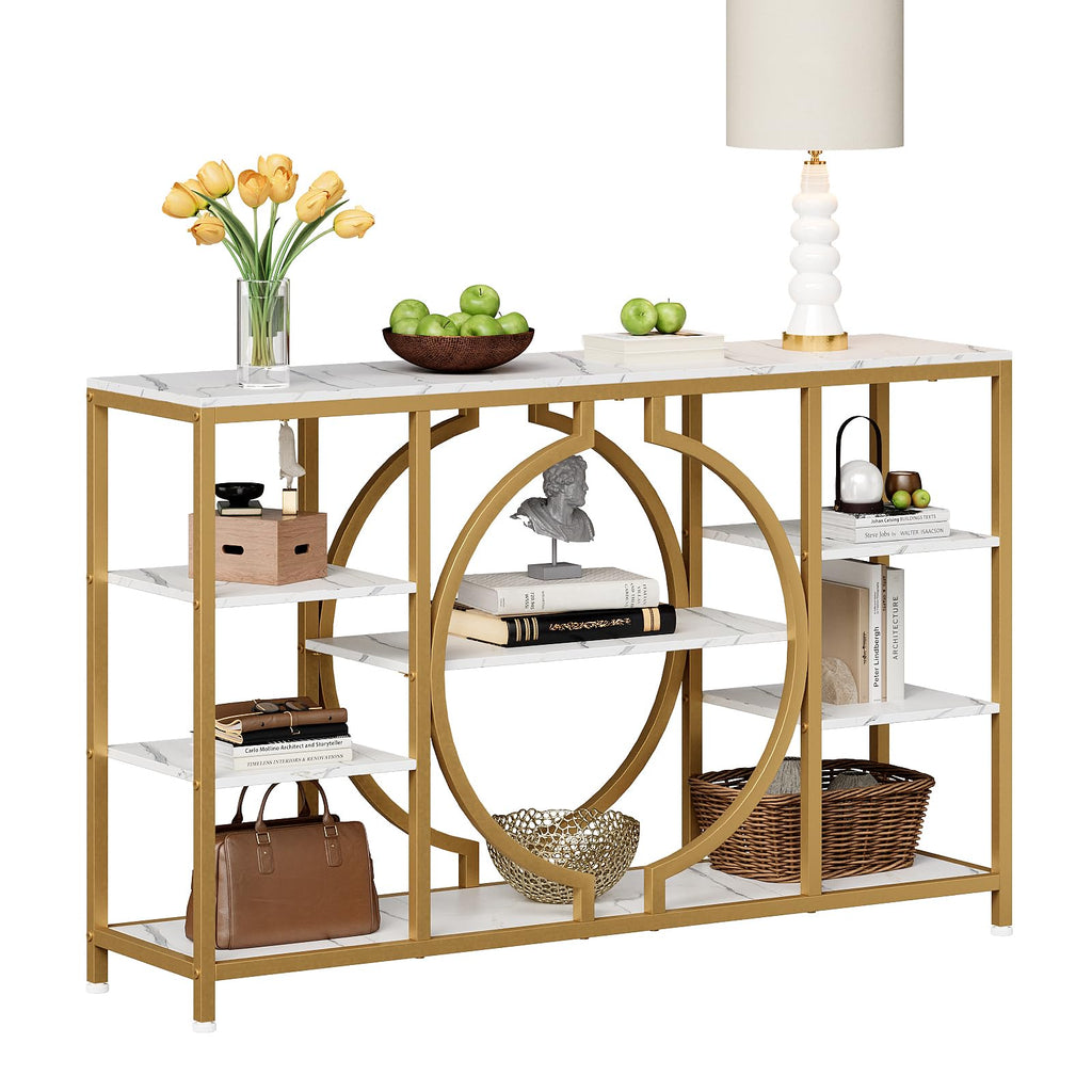 47" Industrial Console Tables Rustic Sofa Table Behind Couch 4 Tier Wooden Shelves Entry Table with Storage for