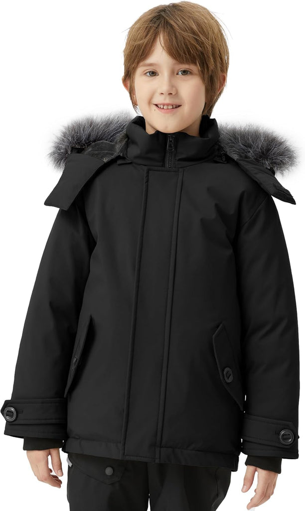 Boys' Winter Coat Waterproof Puffer Jacket Fleece-Lined Parka Hooded