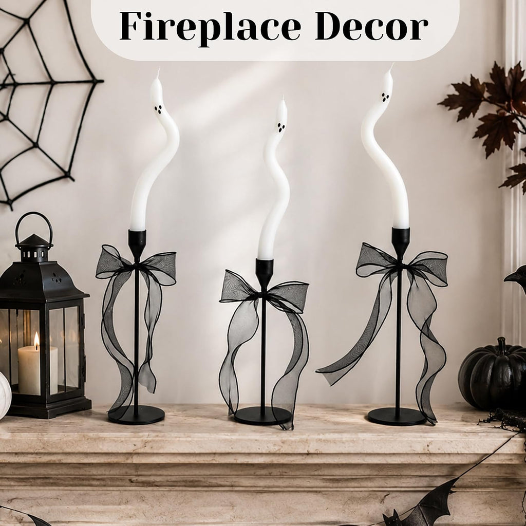 Halloween Decorations indoor- Twisting Ghost Candles Decor with Candle Holders,Ribbons,Vintage Candlestick - Set of 3
