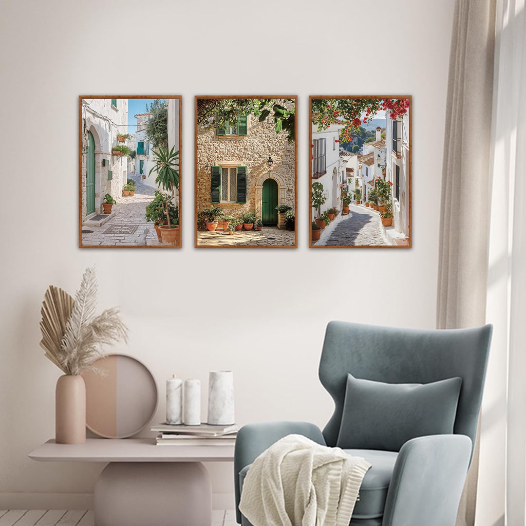Vintage Italian Countryside Landscape Framed Wall Art, Mediterranean Italy Street Landscape Poster, Modern Europe