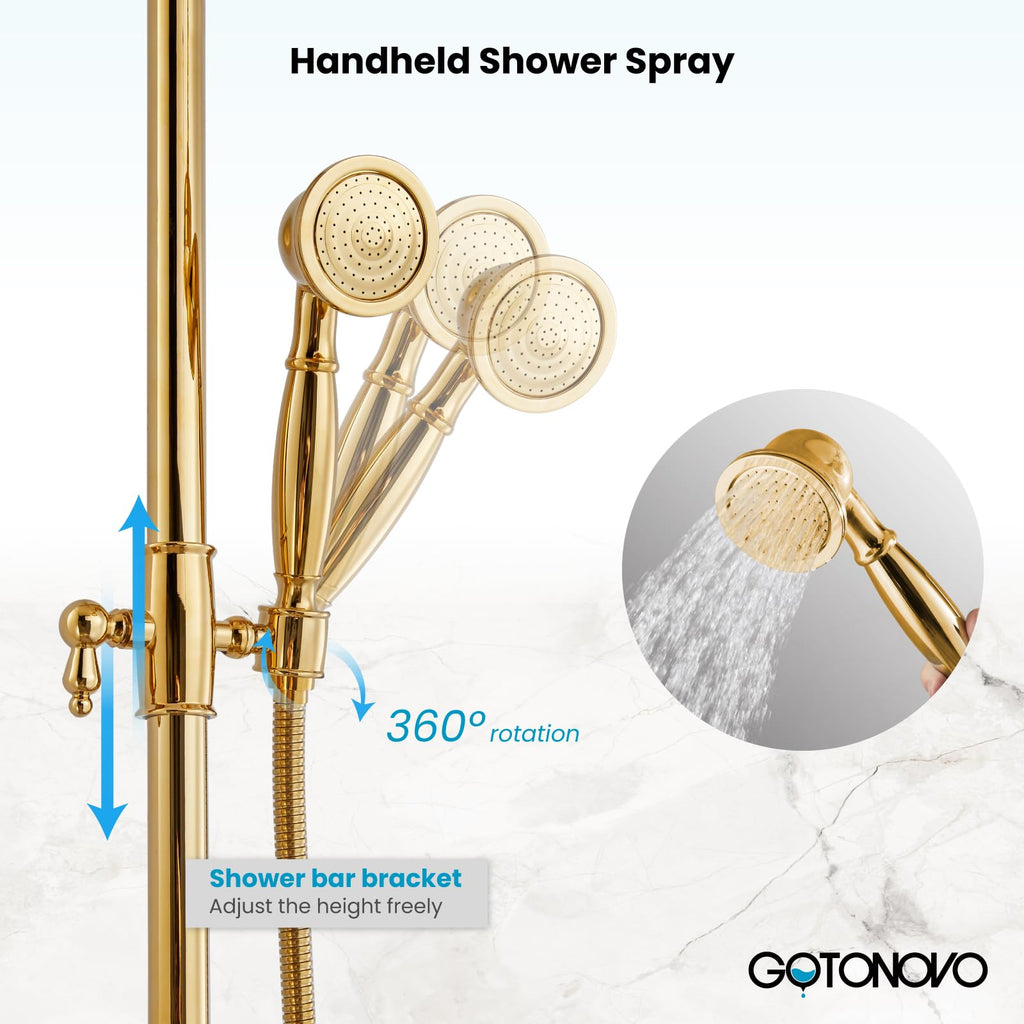 Exposed Shower System 8'' Head with Handheld Polished Gold