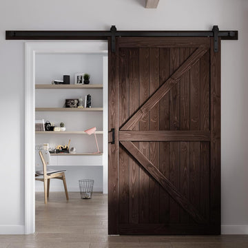 48in x 84in Brown Wood Barn Door with 8ft Barn Door Hardware Track Kit Included, Double Surfaces,Sim