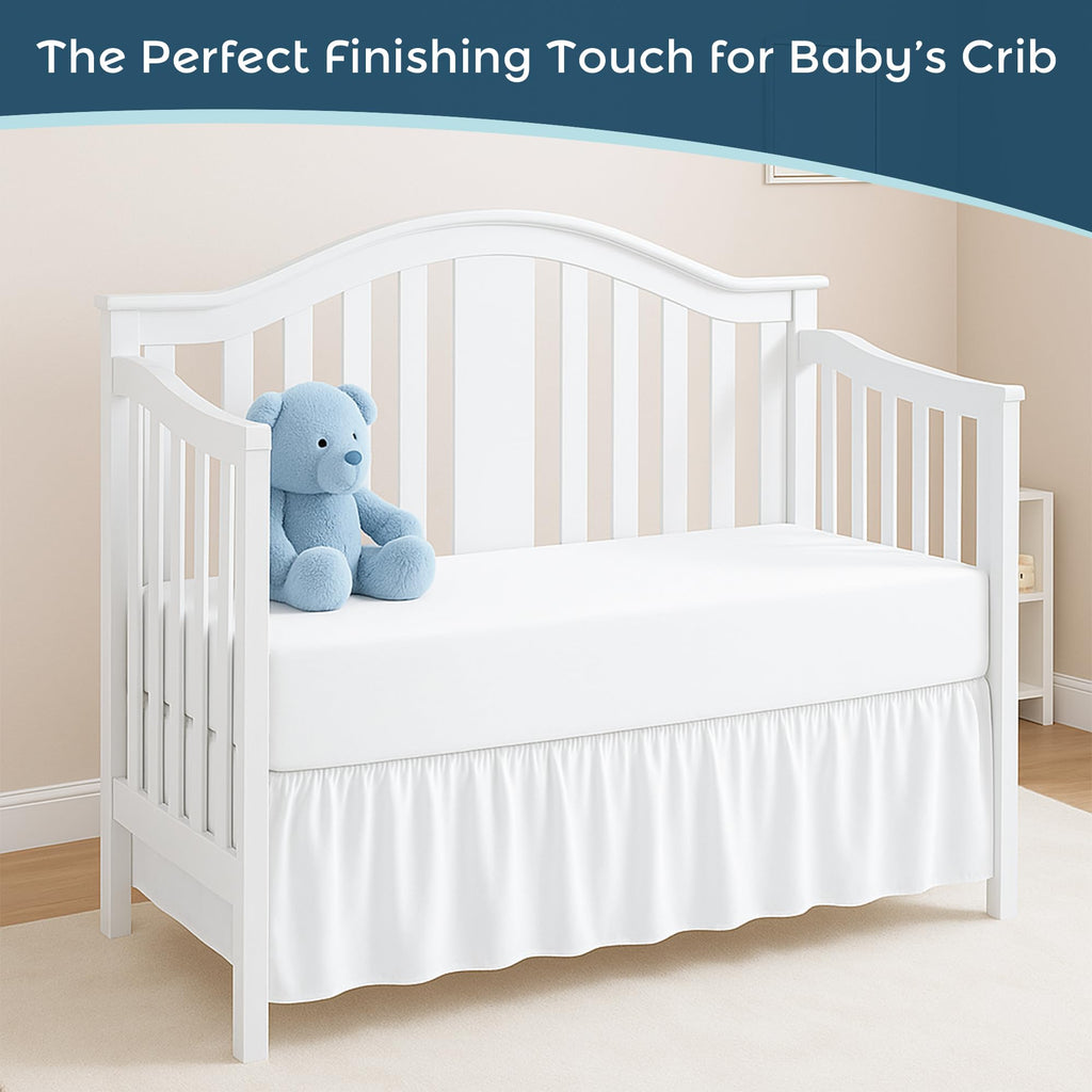 White Crib Bed Skirt, Perfect Crib for Boys & Girls with a 14" Drop and Size 28"x 52"