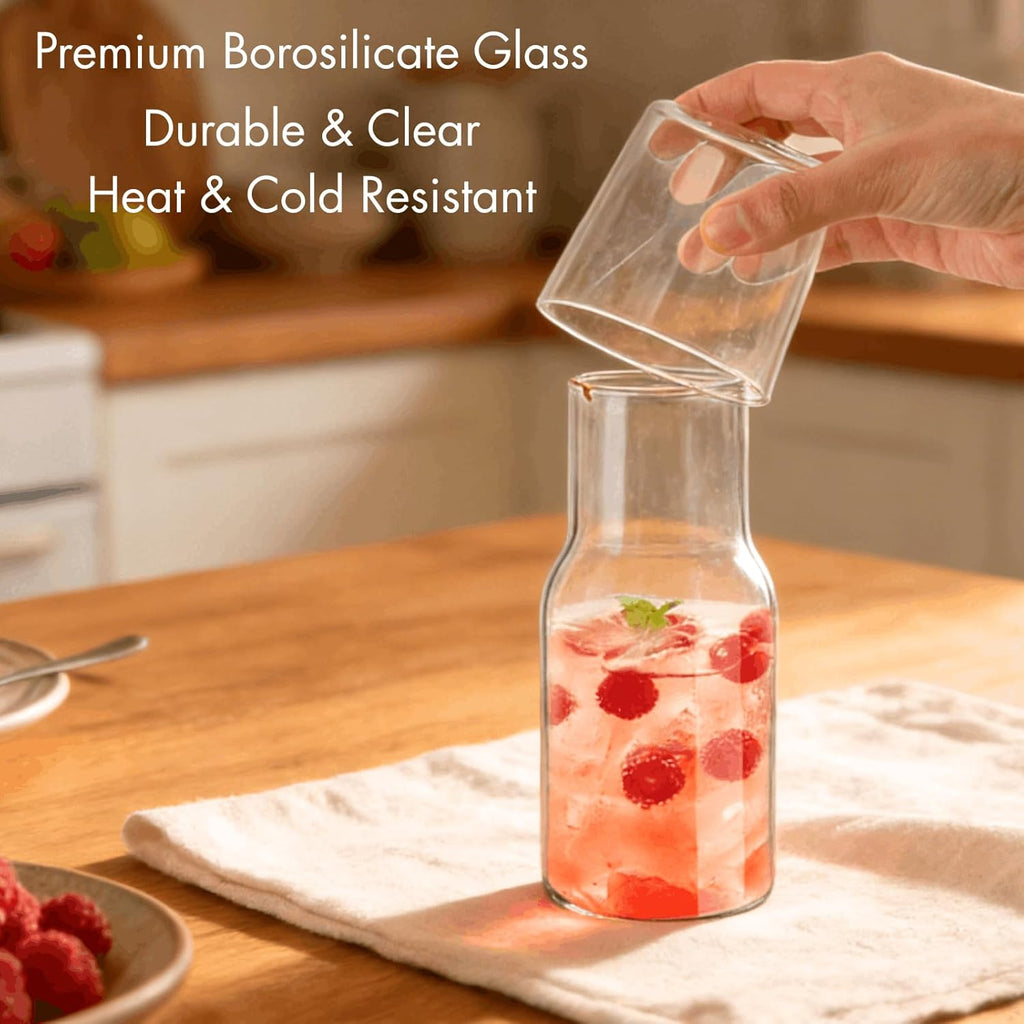 2 Sets 17 Oz Bedside Water Carafe and Glass Set, Nightstand Water Pitcher with Cup Lid, Juice & Mouthwash Bottle or
