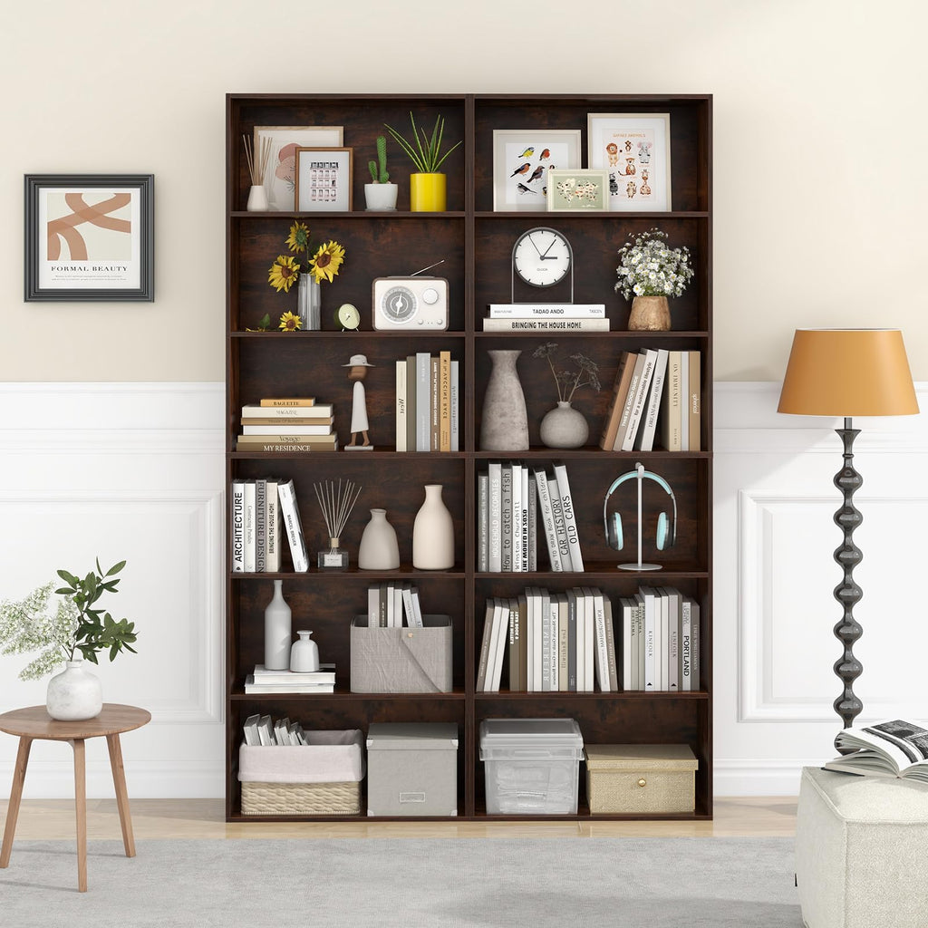 6-Tier Bookcase, 70" Tall Wooden Bookshelf, Freestanding Storage Organizer w/Open Shelves, Anti-Tipping Kits, Modern