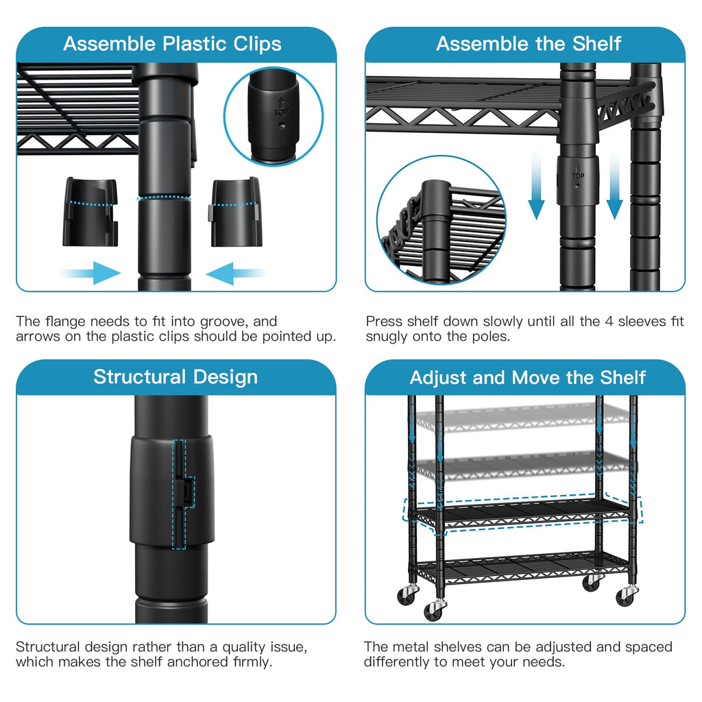 P3 Rolling Clothes Rack, Clothing Racks for Hanging Clothes, Black