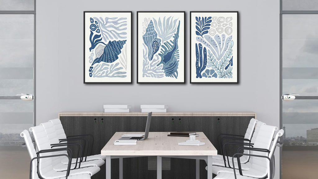Large Framed Marine Life Wall Art, Minimalist Ocean Decor, 16"x24"x3