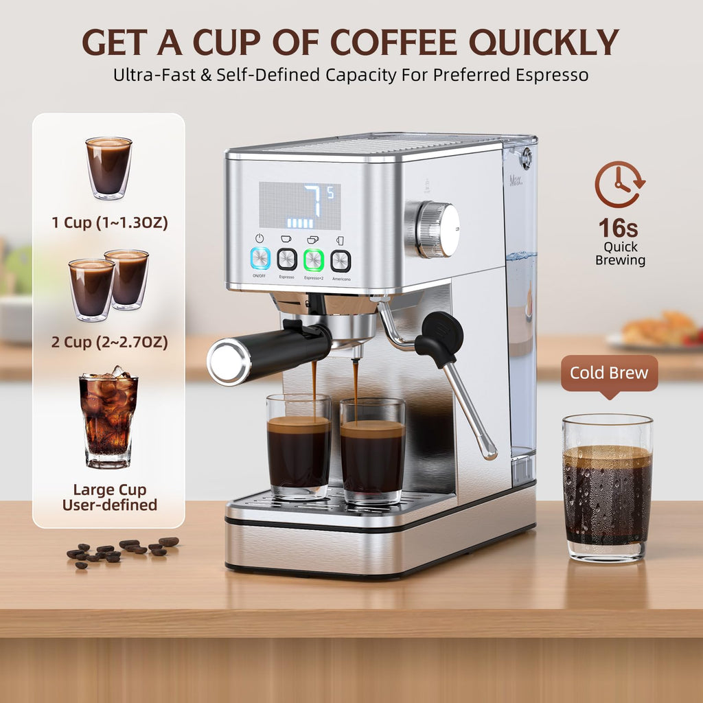 Espresso Machine 20BAR, Steam Frorther & Cold Brew, Stainless Steel