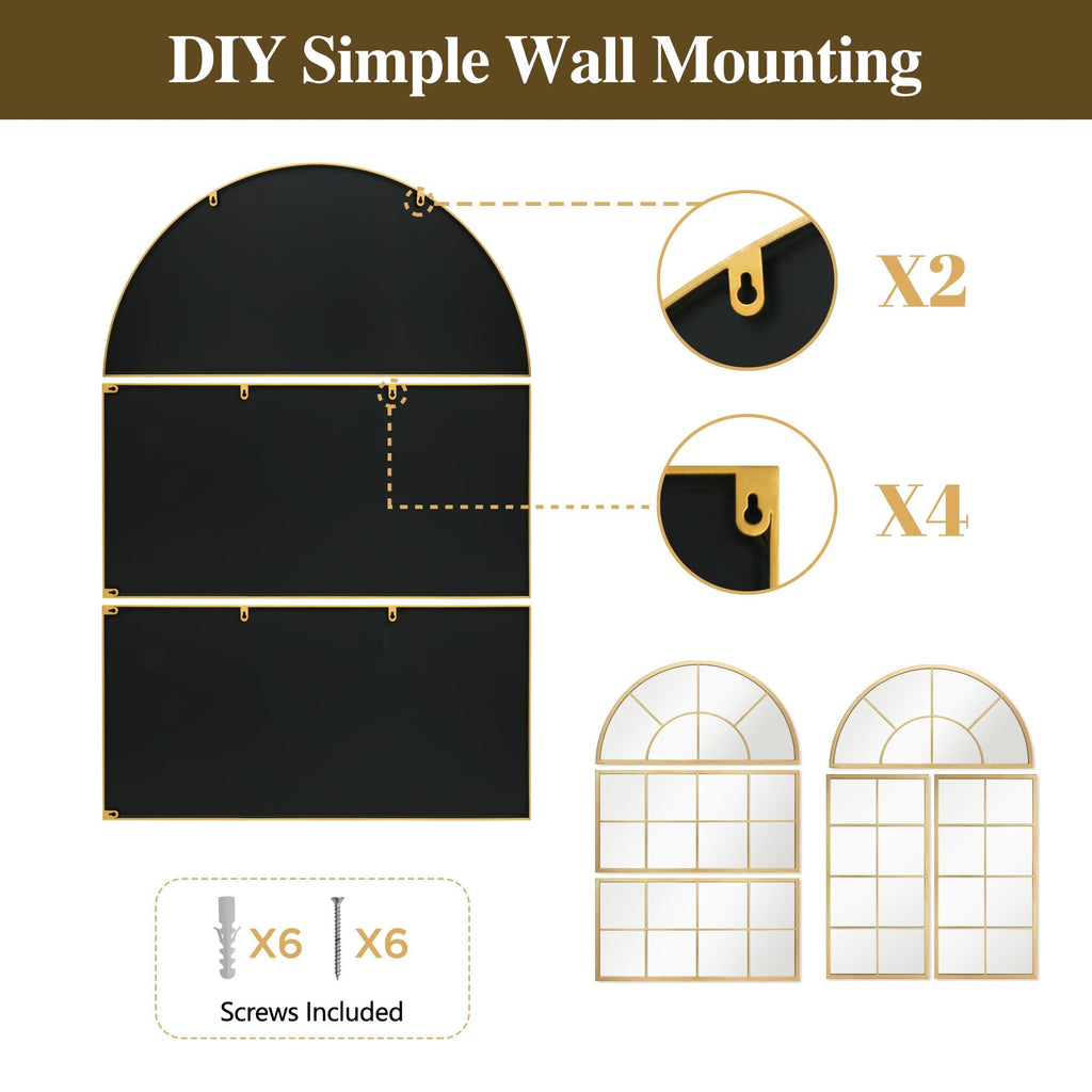 Oversized Gold Arched Mirror:40"x60" Large Ornate Window Mirror