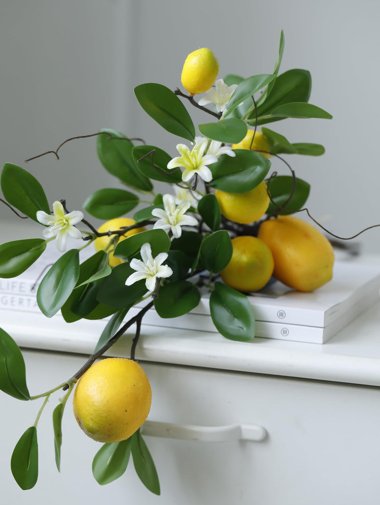 2 Bunches Artificial Lemons Branches Faux Lemons Fruit with Stem Fake Lemon Decoration Farmhouse Decor (Yellow)...