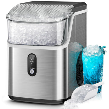 Nugget Ice Makers Countertop,Portable Ice Machine with Crushed Ice, 35lbs/Day,Self-Cleaning,One-Click Operation
