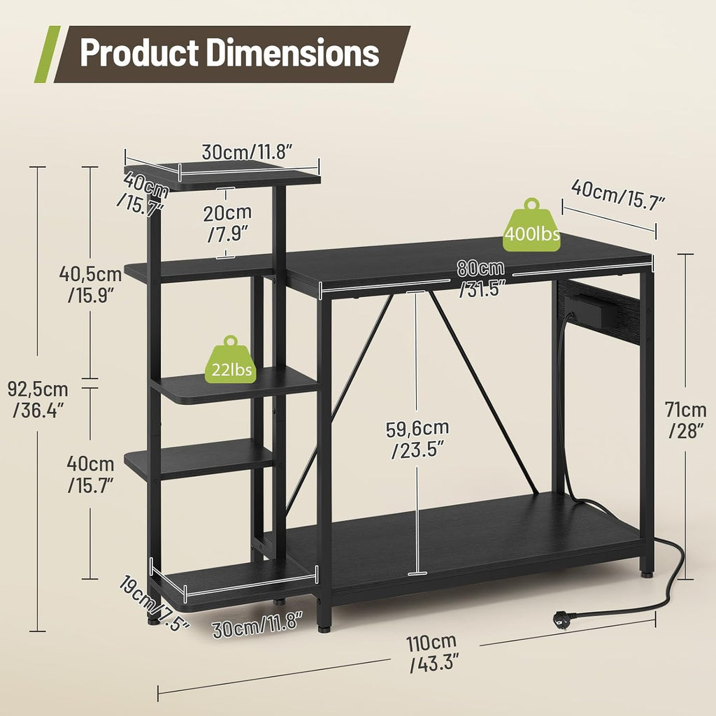20-29-37 Gallon Fish Tank Stand with Power Outlet & Side Shelf