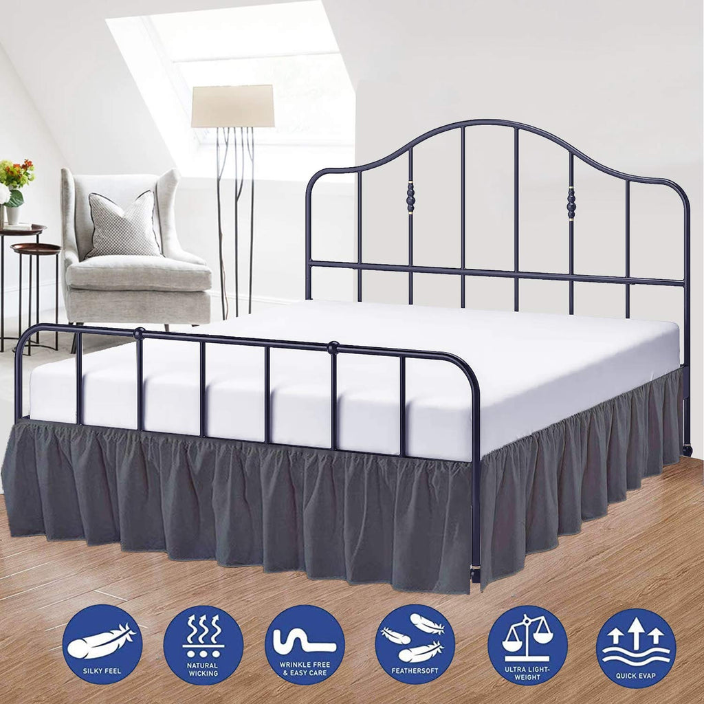 Ruffled Bed Skirt With Split Corners Three Side Coverage-Queen Size Dust Ruffles Bed Skirts 16 Inch Drop Expertise