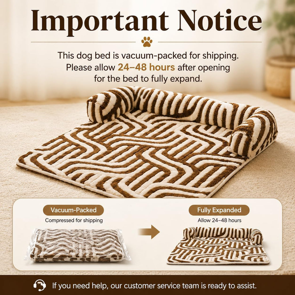 Calming Dog Bed Mats, Couch Bed Mat, Soft Flannel 3-Sided Bolster Pet Sofa Bed Supports Head & Neck, Brown Zebra