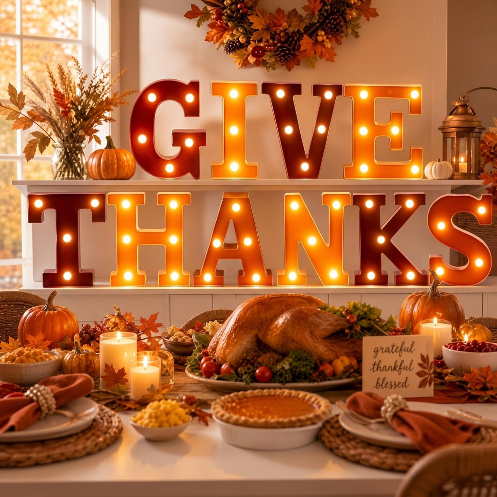 10 Pcs Thanksgiving Decorations Give Thanks LED Lights up Sign