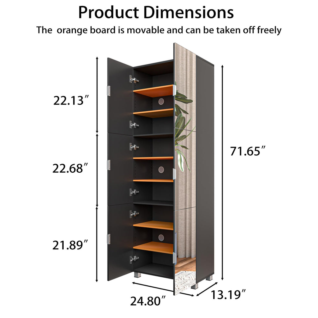 Mirror Shoe Cabinet with Full Length 6 Mirrored-Door Shoe Storage Cabinet
