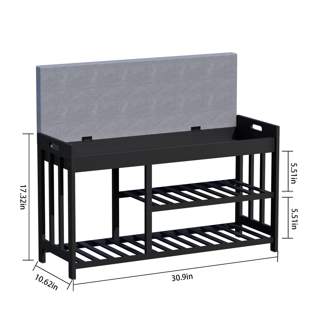 Bamboo Shoe Storage Bench with Cushioned Seat 3-Tier Entryway Shoe Rack