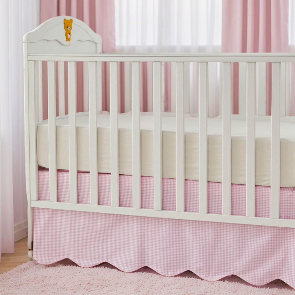 Scallop Edge Cotton Crib Skirt, Baby Boy Girl Gender Neutral Crib Skirt Toddler Bedskirt Farmhouse Chic Plaid Nursery