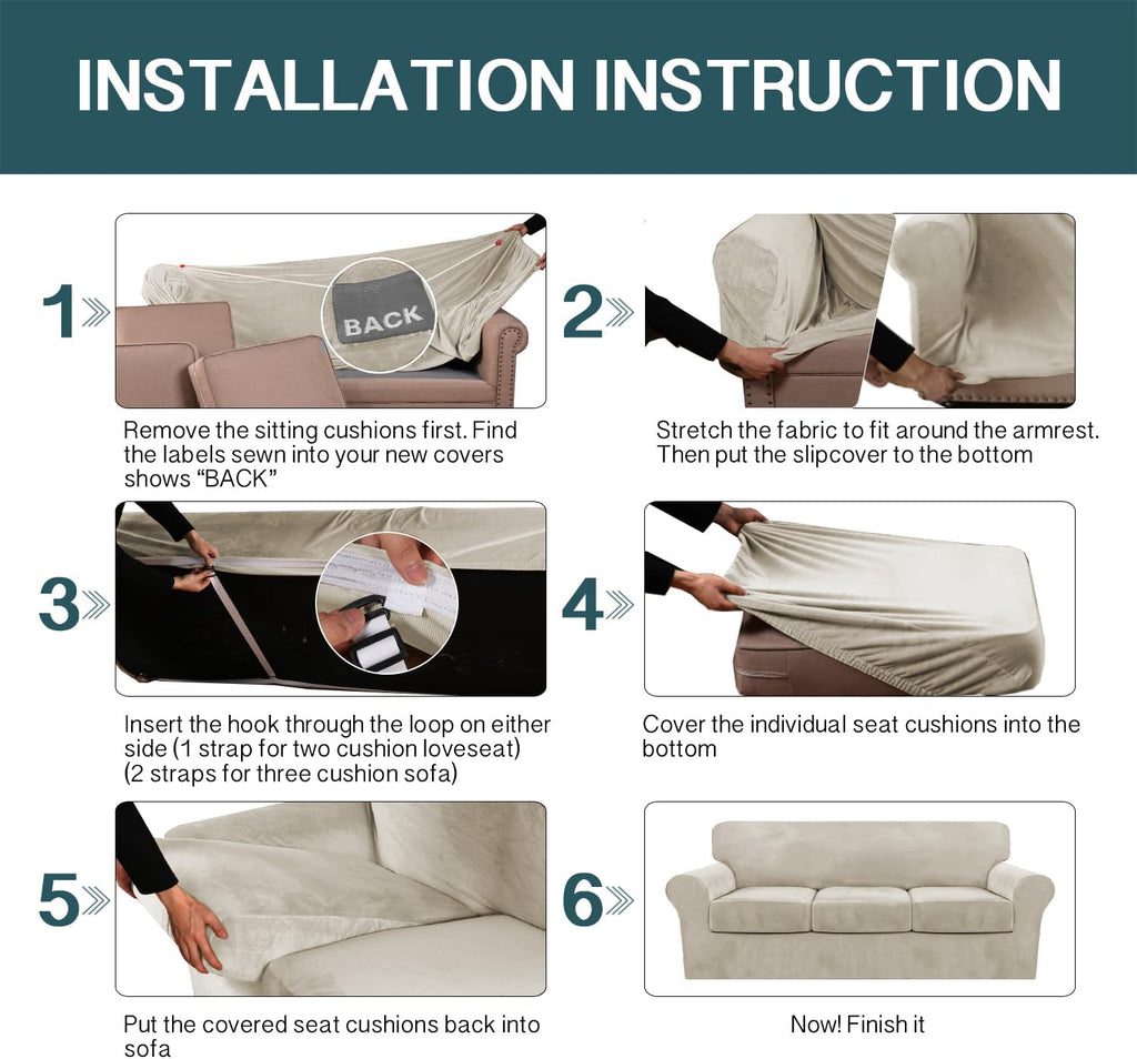 3 Piece Sofa Covers Velvet for 2 Cushion Couch Stretch Loveseat Slipcover with Individual Seat Elastic Furniture