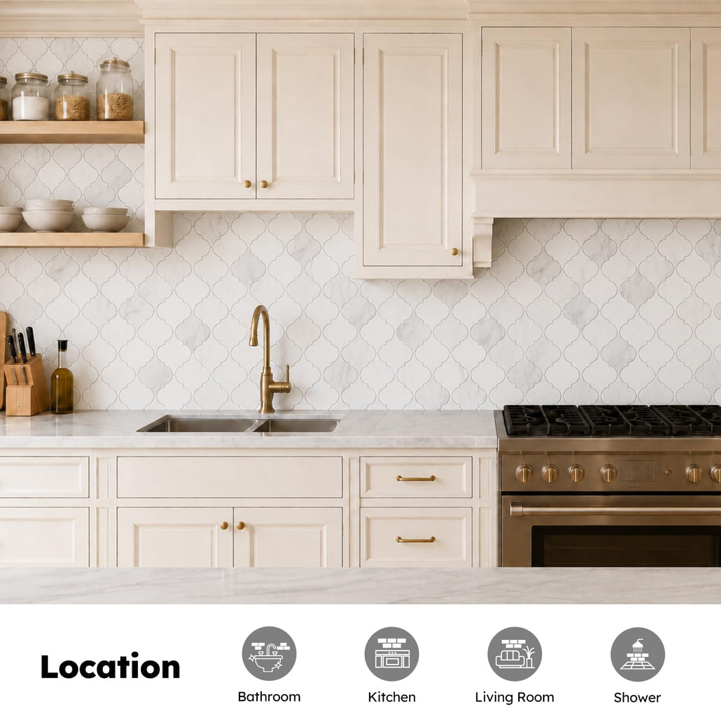 Natural Marble Mosaic Tile Honed, 3 Inch Arabesque, 5 Sheets
