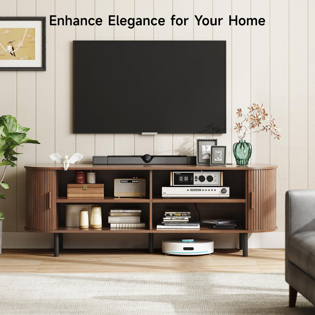 63" TV Stand with Power Outlet & Storage for TVs up to 70", Walnut