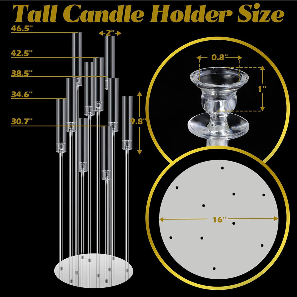 Tessco 4 Pcs 10 Arm 46.5 Acrylic Candelabra Table Centerpiece Floor Candelabras Clear Candle Holder with Removable