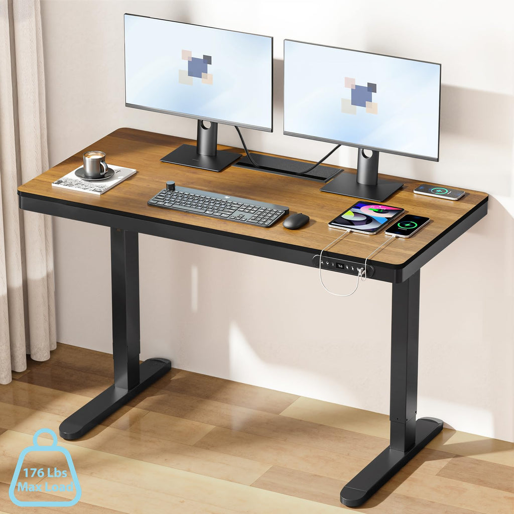 48" Electric Standing Desk with Drawer, Adjustable Sit Stand Desk, Walnut