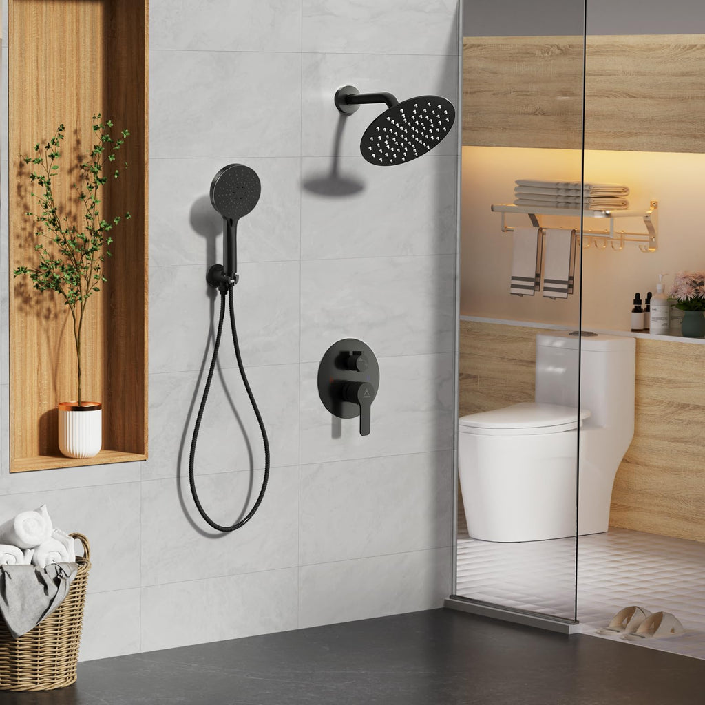 Shower Faucet Set 8IN Brass Rough-In Valve Body Trim Kit Rainfall Included Handle Accessories Complete 2 Functions