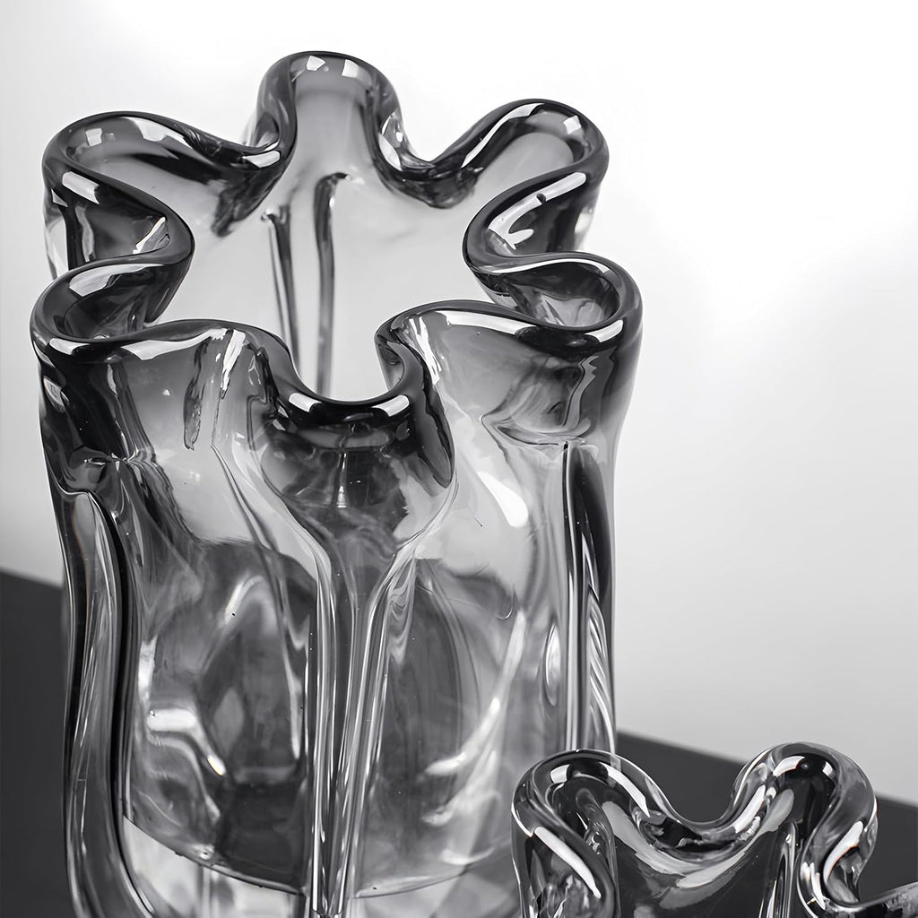 Black Advanced Grey Glass Vase for Flowers, Hand Blown Art Glass Glass vase,Room Decoration and Centerpiece
