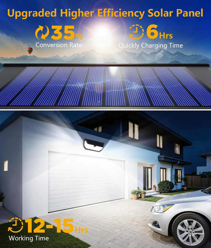 Solar Lights Outdoor Waterproof 4 Pack, 300° Angle & 3 Lighting Modes Motion Sensor Outdoor Lights, LED Solar
