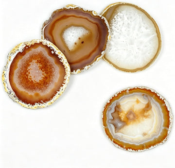 Agate Coasters 3-4'',Crystal Geode Stone Coasters with Rubber Bumpers,Agate Slices for for Drink Home Decor - Set of 4