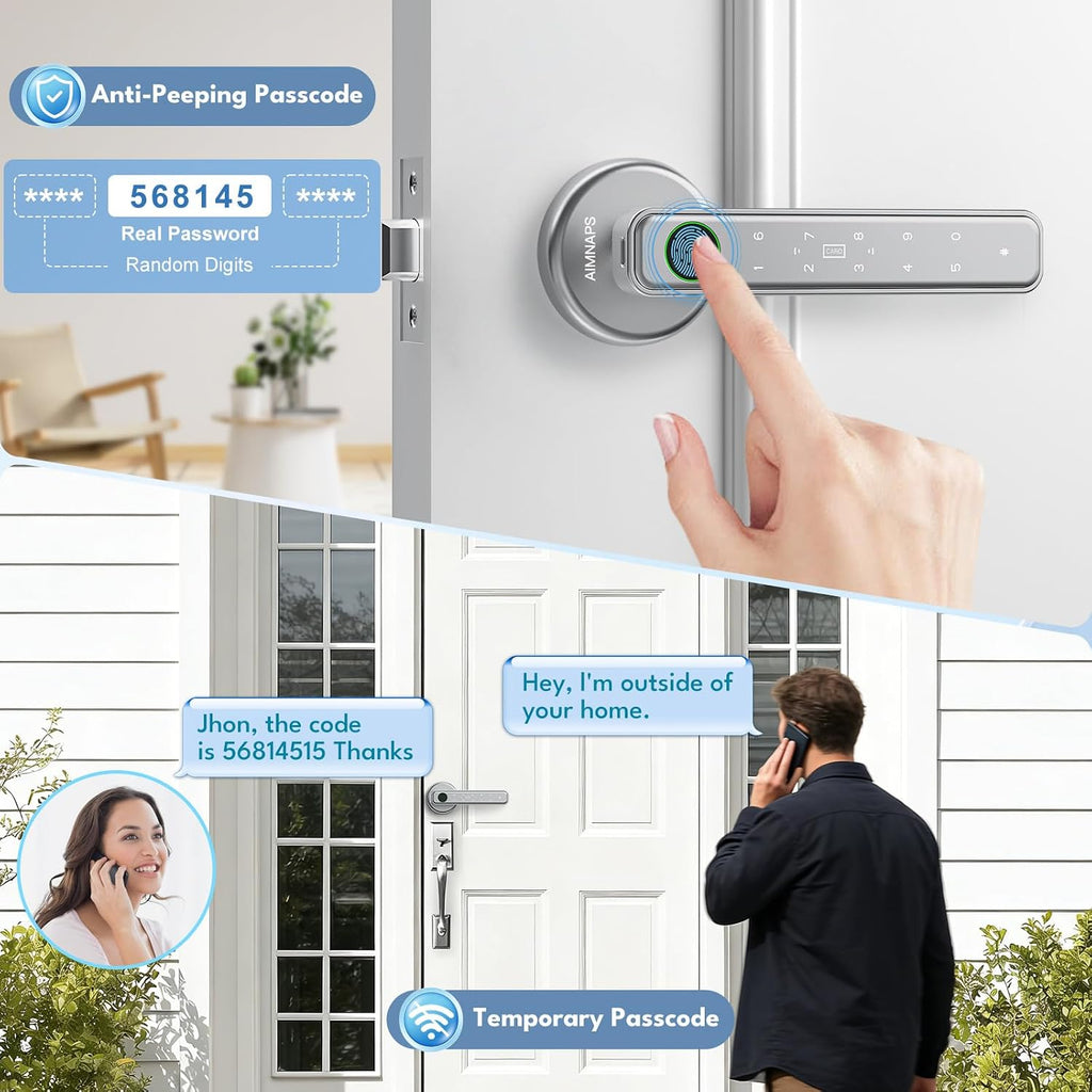 Fingerprint Door Lock, Door Locks , Keyless Entry Door Knob with Handle,Generate Passcode Remotely-Smart Door Lock