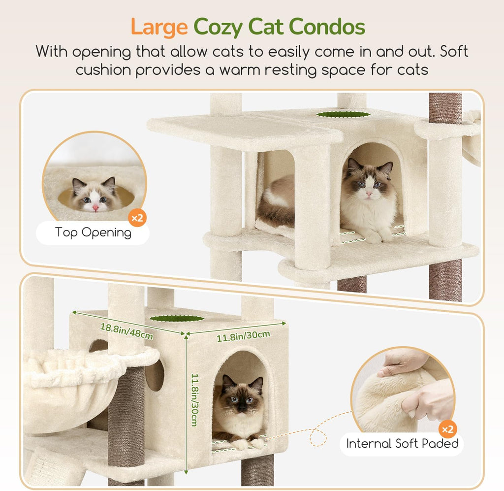 Extra Large Cat Tree for Indoor Multiple Cats, Beige