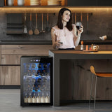 37 Bottle Wine Fridge,Freestanding 145 Can Beverage Refrigerator with Smart Temp