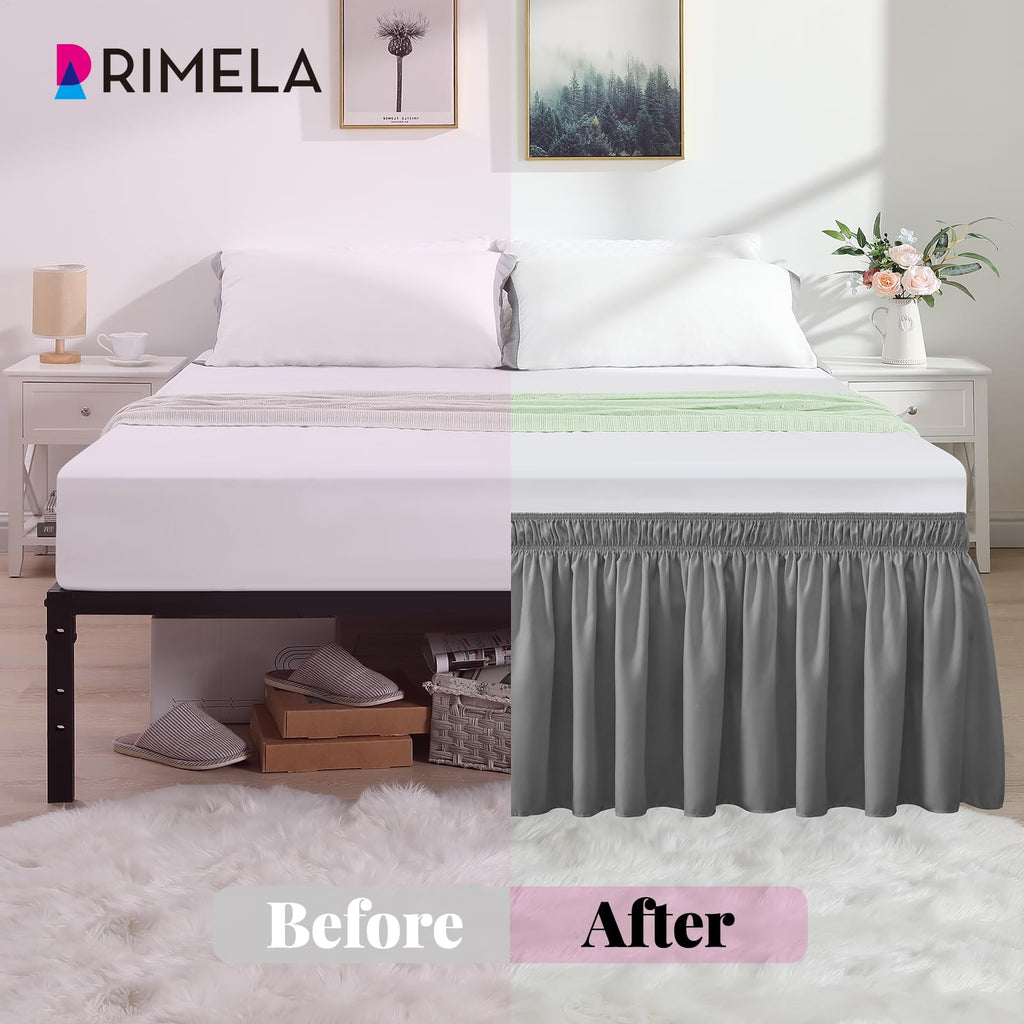 Gray King Size Bed Skirt 18 Inch Drop, Elastic Bed Skirts Cal King Dust Ruffle, Light Grey Bedskirt for Adjustable