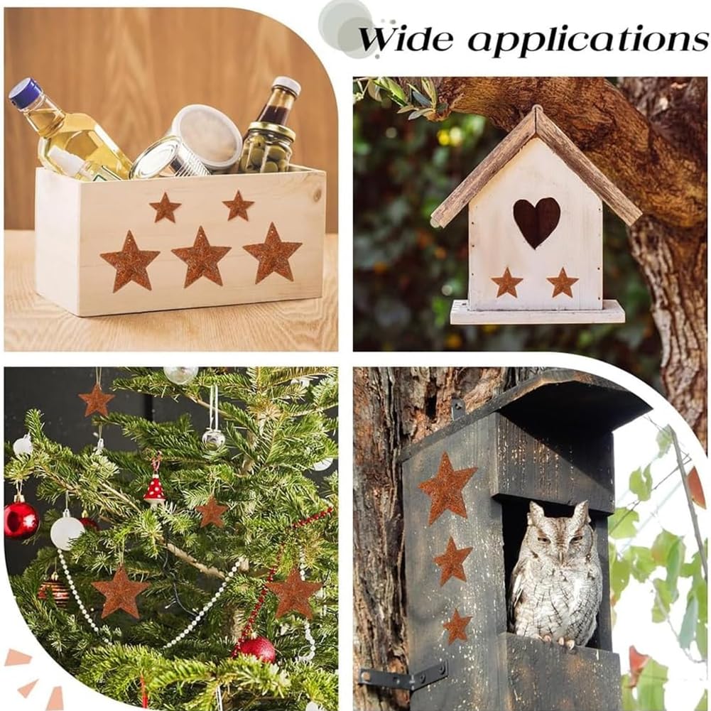 40PCS 3 Sizes Tin Dimensional Barn Stars Large Rusted Primitive Stars Pendants Western Metal Ornament Decor for Arts