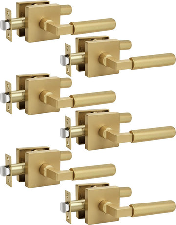 6 Pack Door Handles Champagne Bronze Interior Passage Door Knob for Closet Hallway Pantry Square Door Leverset