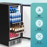 Beverage Refrigerator 15 Inch, Under Counter 127 Can Beverage Fridge with Stainl