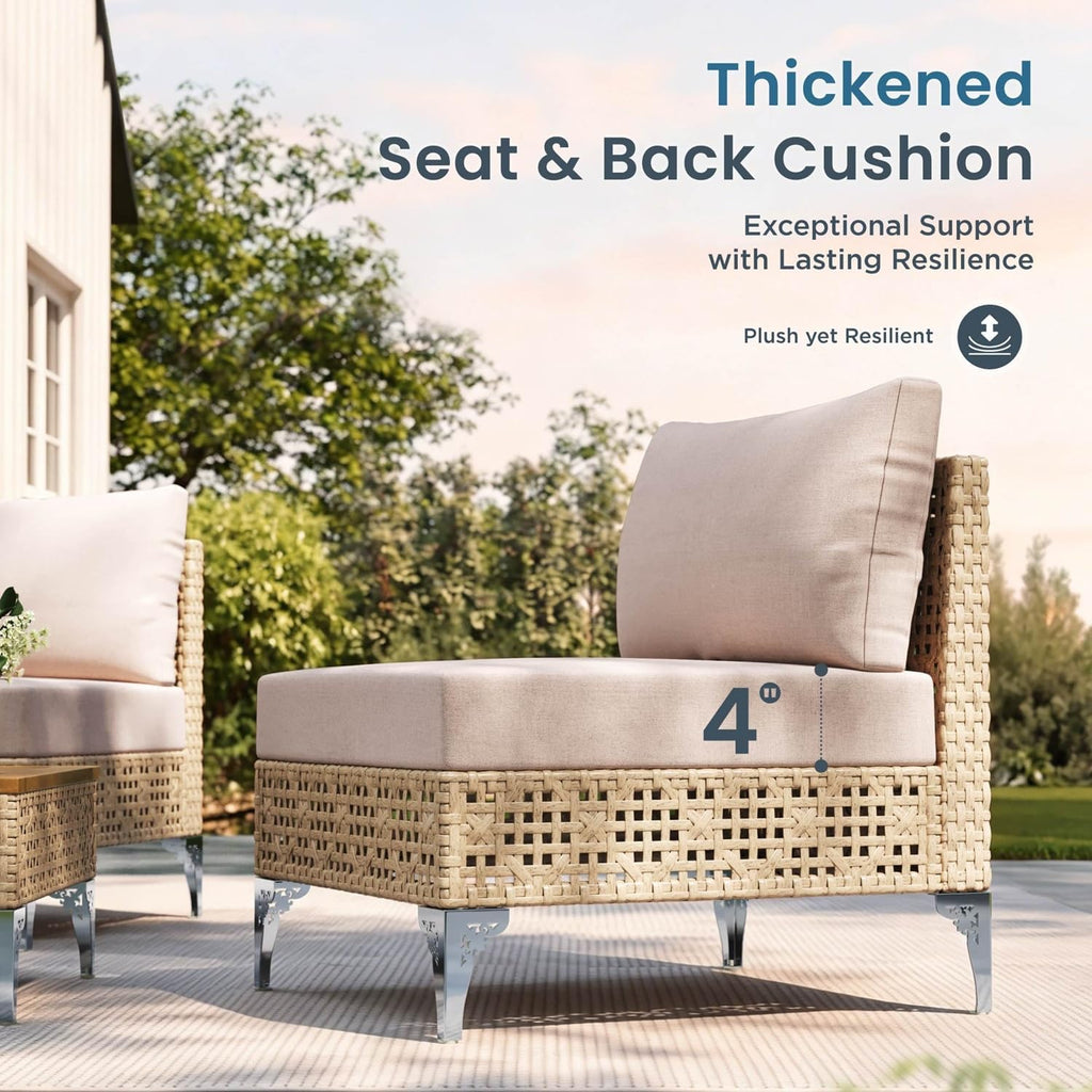 6 Pieces Wicker Patio Furniture Set, Rattan Outdoor Sectional | Boho Patio Conversation Sets with Coffee Table for