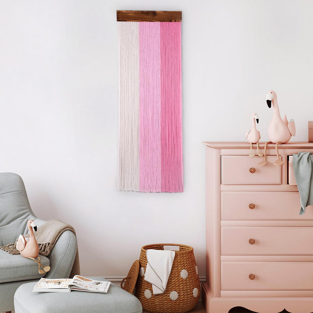 Pink Macrame Wall Hanging Boho Pink and Beige Wall Decor Woven Striped Macrame Wall Art Bedroom Office Apartment Yoga